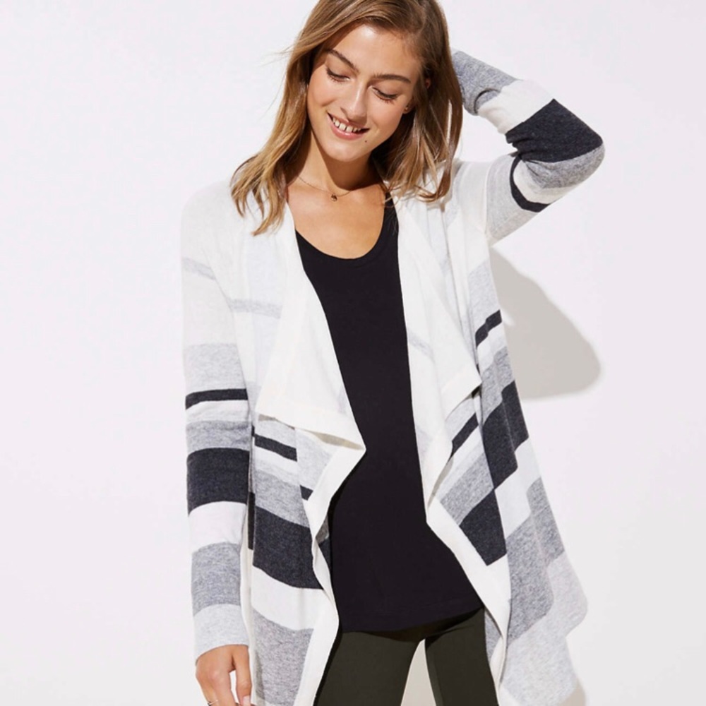 STRIPED DRAPED OPEN CARDIGAN